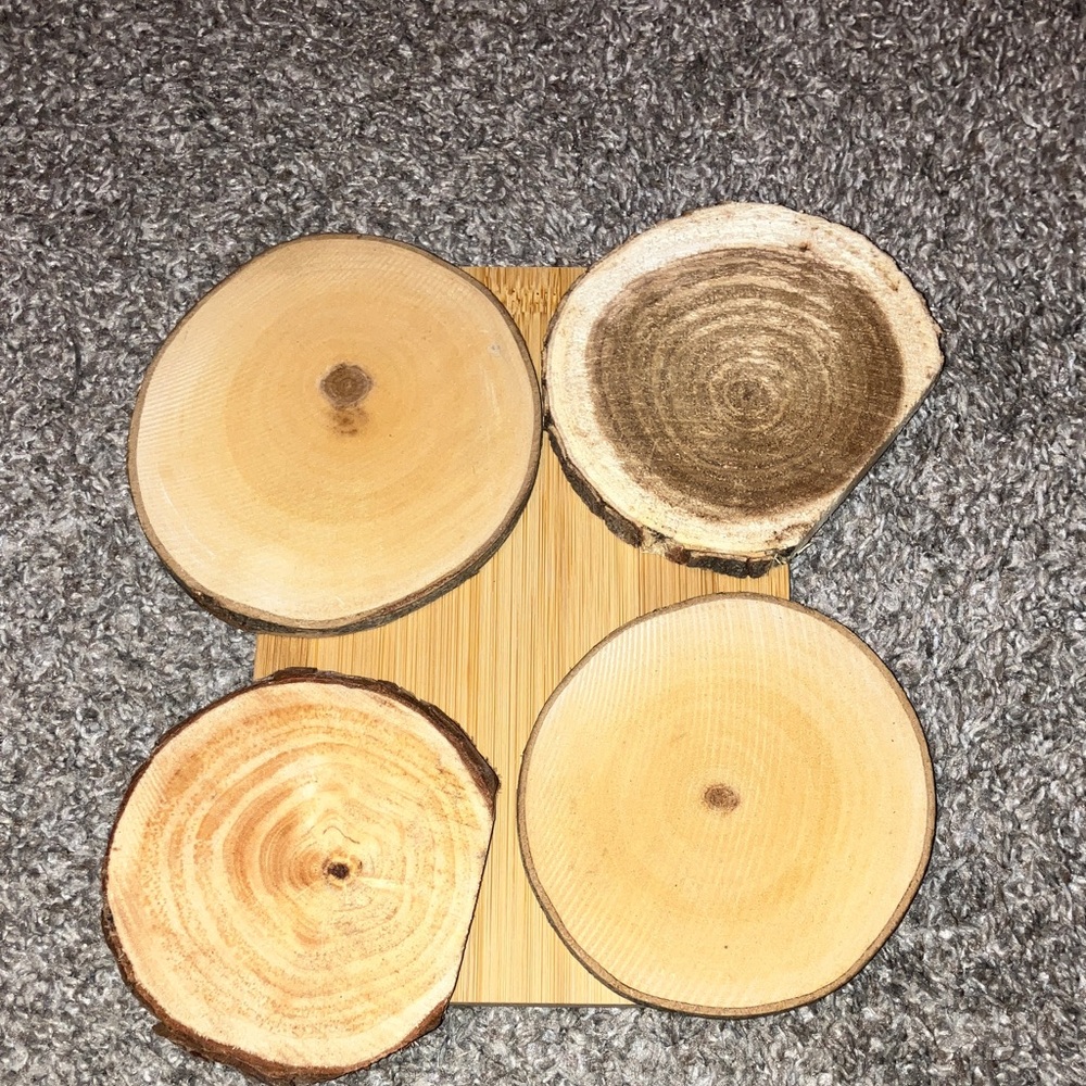 Hand Crafted Natural Wood Slices Coasters Set Of 4